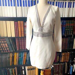 Bebe dress rhinestone V shape neckline white S 6